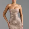 Aurora Embellished Bandeau Mini Dress in Almond