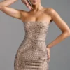 Aurora Embellished Bandeau Mini Dress in Almond