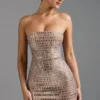 Aurora Embellished Bandeau Mini Dress in Almond