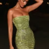 Aurora Embellished Bandeau Mini Dress in Pear Green