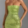 Aurora Embellished Bandeau Mini Dress in Pear Green