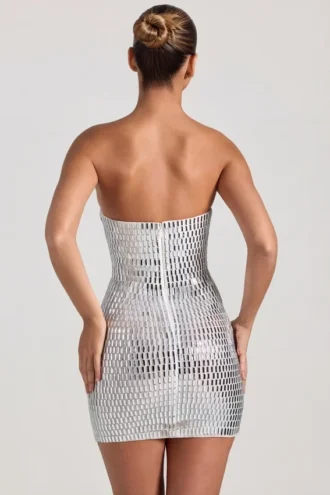 Aurora Embellished Bandeau Mini Dress in White
