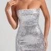 Aurora Embellished Bandeau Mini Dress in White