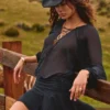 Avalon Lace-Up Balloon-Sleeve Mini Dress in Black
