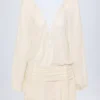 Avalon Lace-Up Balloon-Sleeve Mini Dress in Ivory