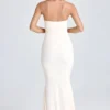 Aveline Draped Floral-Appliqué Maxi Dress in Ivory