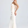 Aveline Draped Floral-Appliqué Maxi Dress in Ivory