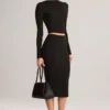 Aven Modal Mid-Rise Pencil Midi Skirt in Black
