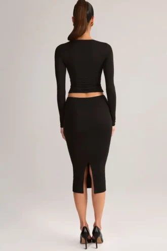 Aven Modal Mid-Rise Pencil Midi Skirt in Black