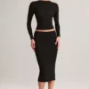 Aven Modal Mid-Rise Pencil Midi Skirt in Black
