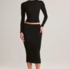 Aven Modal Mid-Rise Pencil Midi Skirt in Black