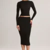 Aven Modal Mid-Rise Pencil Midi Skirt in Black