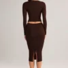 Aven Modal Mid-Rise Pencil Midi Skirt in Chocolate Brown