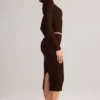 Aven Modal Mid-Rise Pencil Midi Skirt in Chocolate Brown