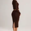 Aven Modal Mid-Rise Pencil Midi Skirt in Chocolate Brown