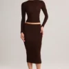 Aven Modal Mid-Rise Pencil Midi Skirt in Chocolate Brown