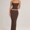 Avenley Modal Mid-Rise Fishtail Maxi Skirt in Chocolate Brown