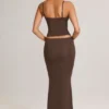 Avenley Modal Mid-Rise Fishtail Maxi Skirt in Chocolate Brown
