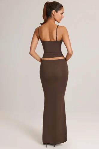 Avenley Modal Mid-Rise Fishtail Maxi Skirt in Chocolate Brown