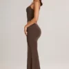Avenley Modal Mid-Rise Fishtail Maxi Skirt in Chocolate Brown