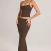 Avenley Modal Mid-Rise Fishtail Maxi Skirt in Chocolate Brown