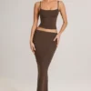 Avenley Modal Mid-Rise Fishtail Maxi Skirt in Chocolate Brown