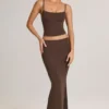 Avenley Modal Mid-Rise Fishtail Maxi Skirt in Chocolate Brown