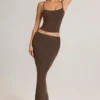 Avenley Modal Mid-Rise Fishtail Maxi Skirt in Chocolate Brown