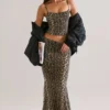 Avenley Modal Mid-Rise Fishtail Maxi Skirt in Leopard Print