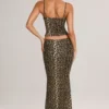 Avenley Modal Mid-Rise Fishtail Maxi Skirt in Leopard Print