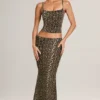 Avenley Modal Mid-Rise Fishtail Maxi Skirt in Leopard Print