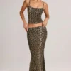 Avenley Modal Mid-Rise Fishtail Maxi Skirt in Leopard Print