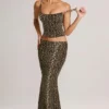 Avenley Modal Mid-Rise Fishtail Maxi Skirt in Leopard Print
