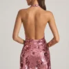 Avenza Sequin-Embellished Halterneck Mini Dress in Pink