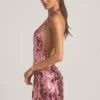Avenza Sequin-Embellished Halterneck Mini Dress in Pink