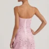 Averie Sheer Embellished Square-Neck Mini Dress in Pink
