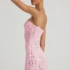 Averie Sheer Embellished Square-Neck Mini Dress in Pink