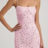 Averie Sheer Embellished Square-Neck Mini Dress in Pink