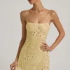 Averie Sheer Embellished Square-Neck Mini Dress in Yellow