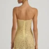 Averie Sheer Embellished Square-Neck Mini Dress in Yellow