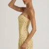 Averie Sheer Embellished Square-Neck Mini Dress in Yellow