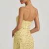 Averie Sheer Embellished Square-Neck Mini Dress in Yellow