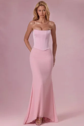 Avielle Satin Corset Bridesmaid Dress in Blush Pink