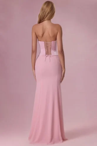Avielle Satin Corset Bridesmaid Dress in Blush Pink