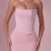 Avielle Satin Corset Bridesmaid Dress in Blush Pink