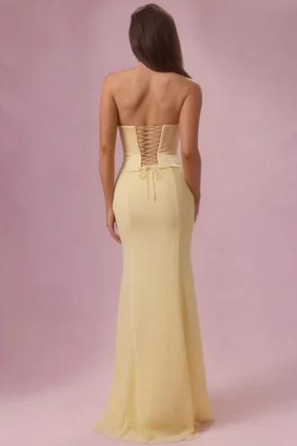 Avielle Satin Corset Bridesmaid Dress in Butter Yellow