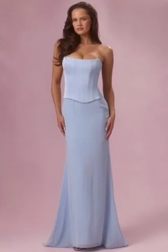 Avielle Satin Corset Bridesmaid Dress in Powder Blue