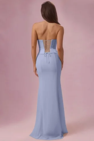 Avielle Satin Corset Bridesmaid Dress in Powder Blue