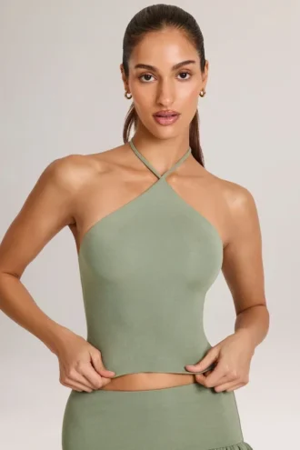 Aviora Modal Halterneck Top in Sage Green