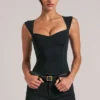 Ayla Sweetheart-Neck Bodysuit in Black